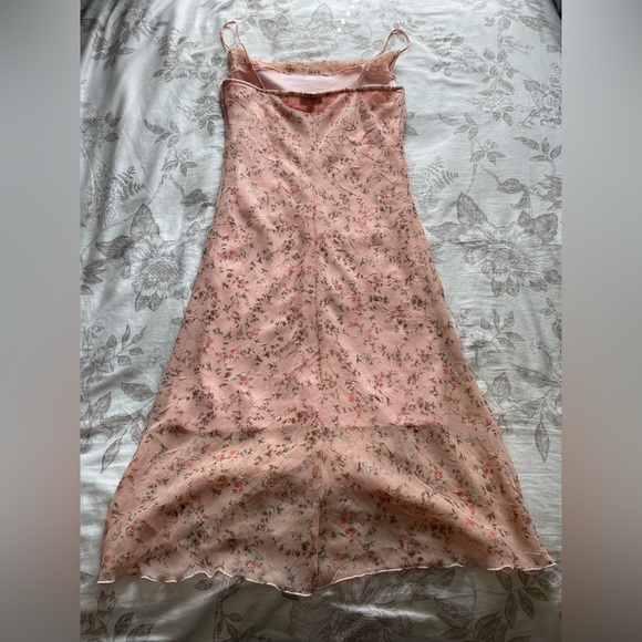 Y2K Pink Floral Cowl Neck Midi Slip Dress 6 Crinkle Fairycore Ethereal Hoco Prom - Picture 9 of 9